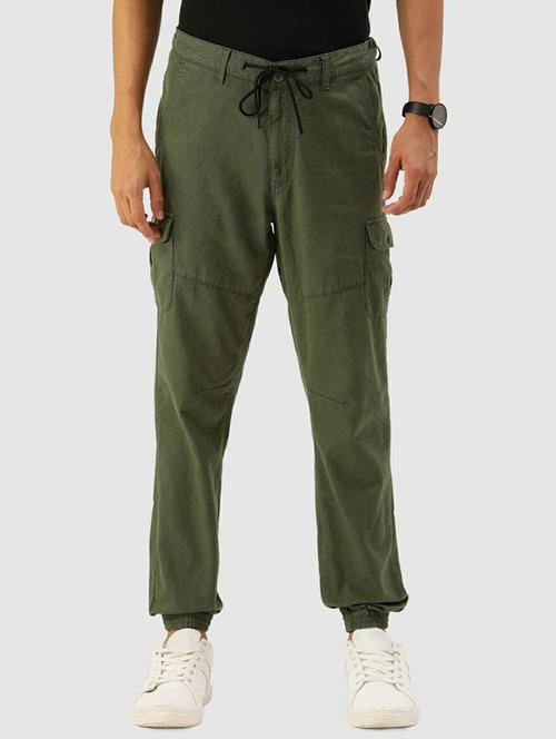 men mid rise solid cargos casual trouser - 20397346 -  Standard Image - 0