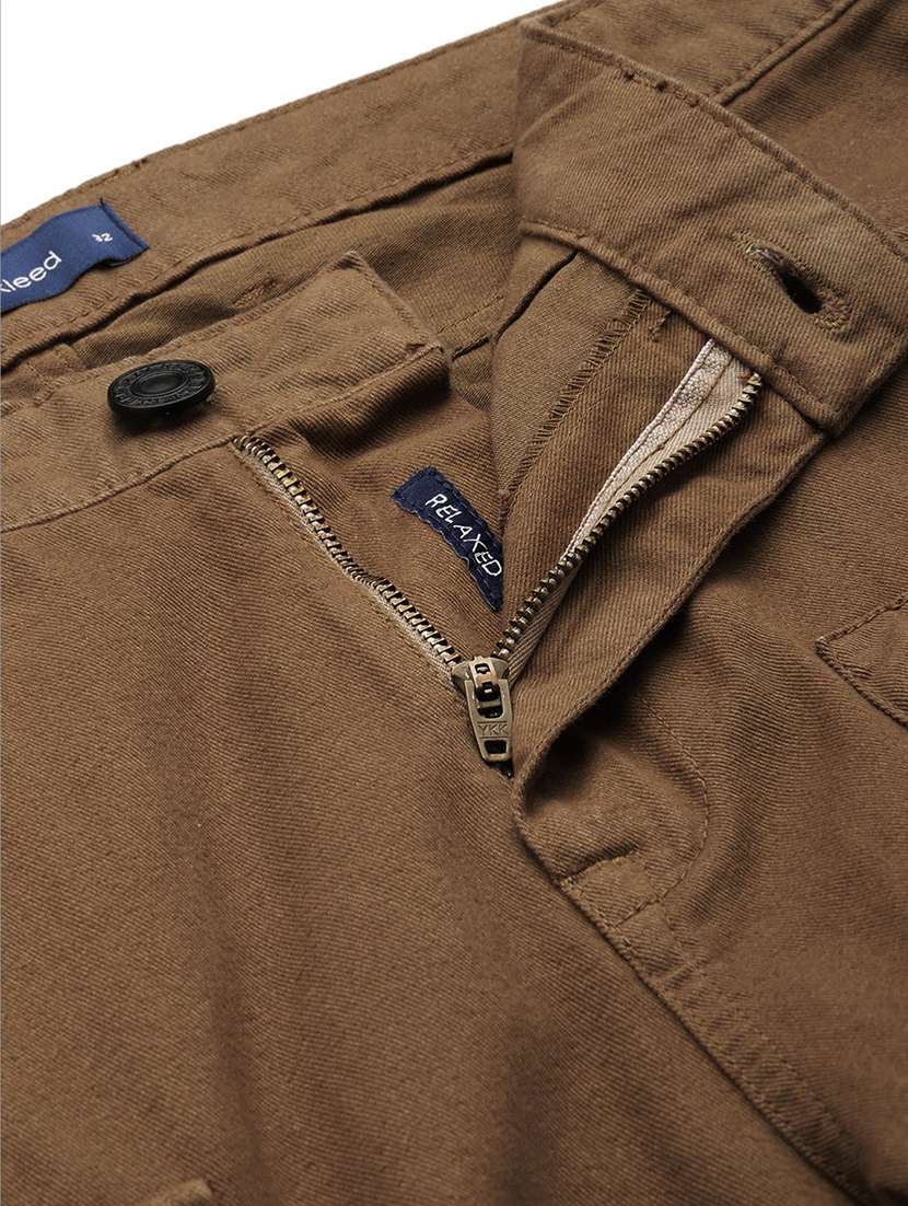 men solid brown cotton cargos casual trouser - 20397353 -  Standard Image - 5