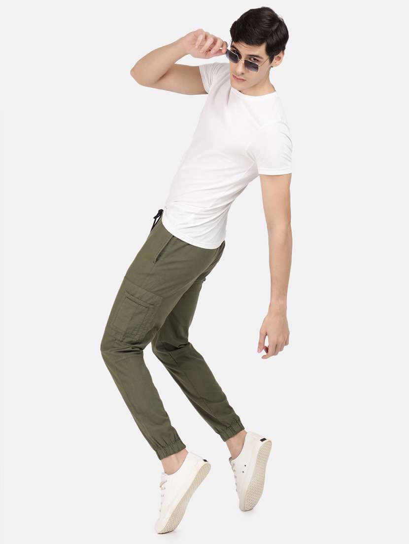 men mid rise solid cargos casual trouser - 20397355 -  Standard Image - 3