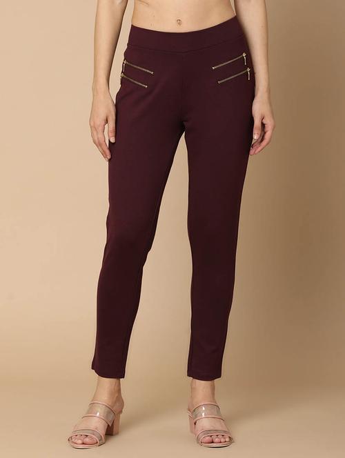 maroon cotton jeggings - 20397375 - Standard Image - 0
