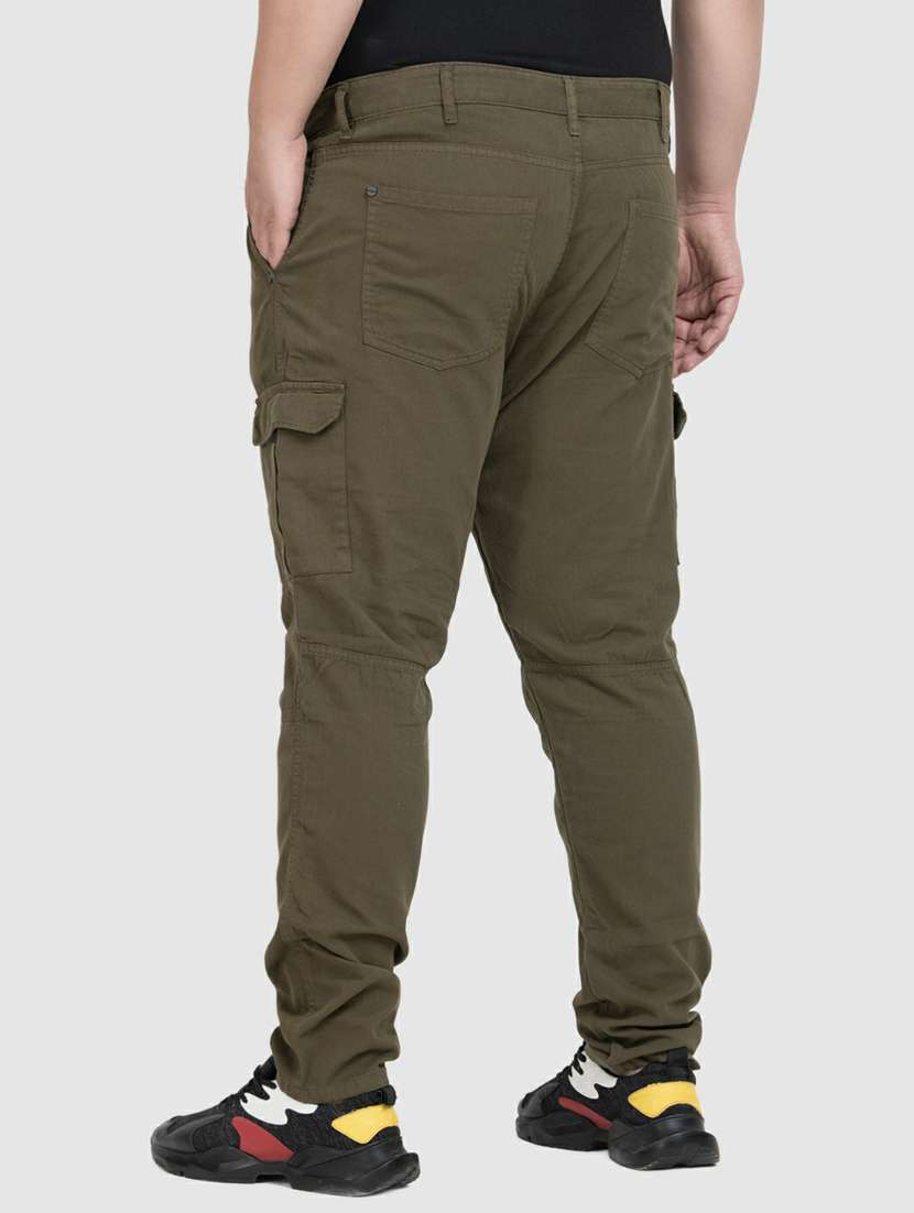 men mid rise solid cargos casual trouser - 20397478 -  Standard Image - 3