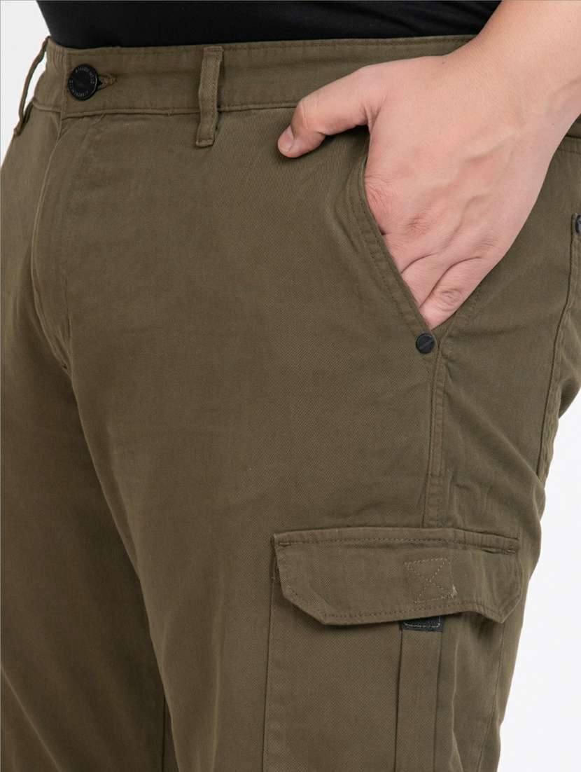 men mid rise solid cargos casual trouser - 20397478 -  Standard Image - 5