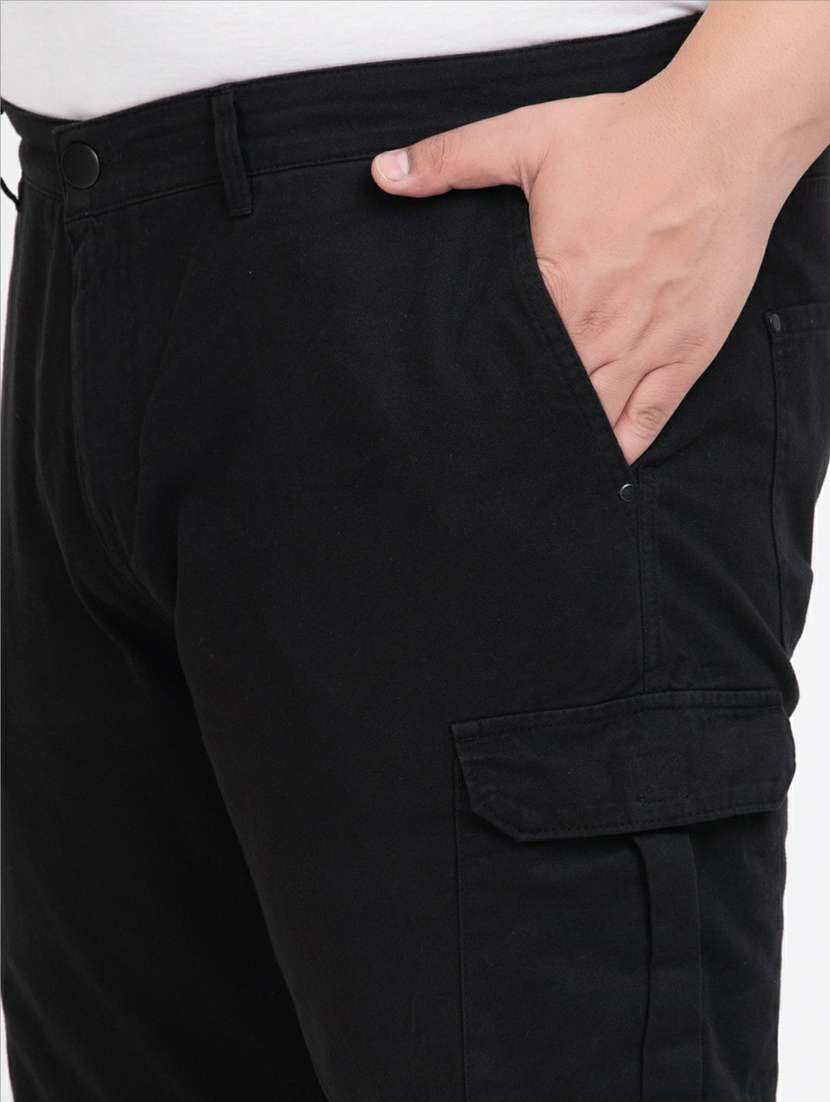 men mid rise solid cargos casual trouser - 20397480 -  Standard Image - 5