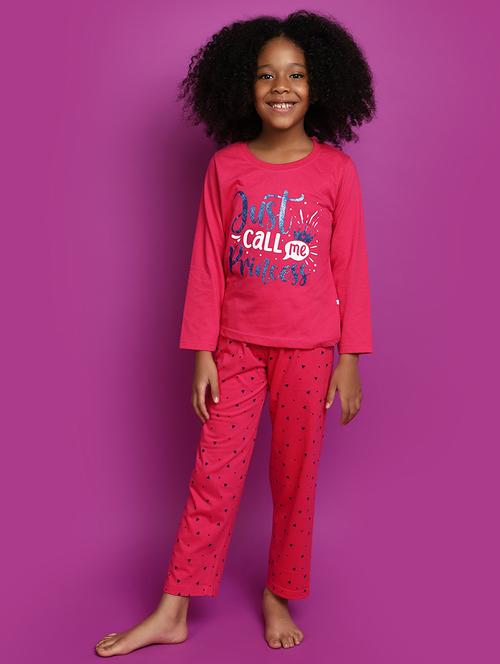 fuchsia poly cotton pyjama set nightwear - 20400845 -  Standard Image - 0