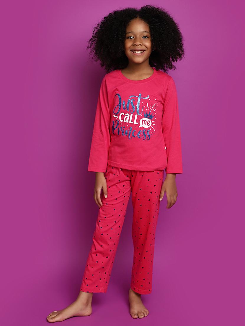 fuchsia poly cotton pyjama set nightwear - 20400845 -  Zoom Image - 0