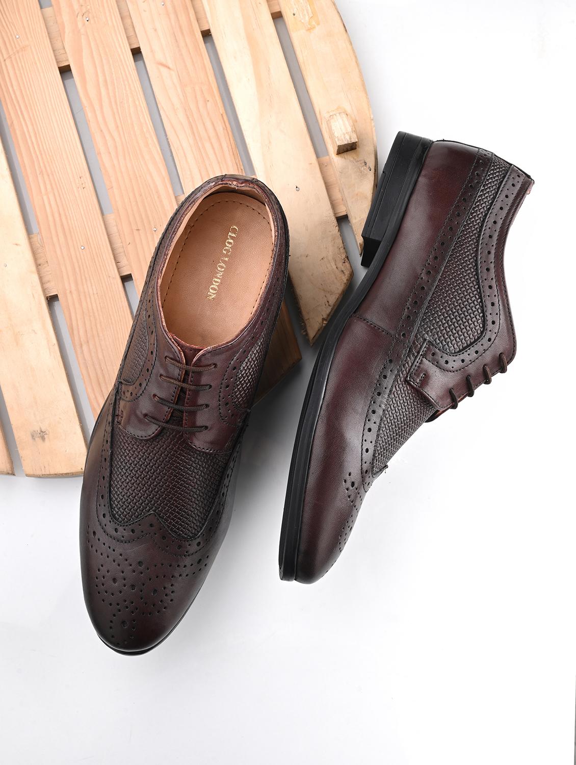 men textured coffee brown lace-up brouge - 20404208 -  Zoom Image - 0