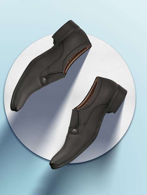 men solid black formal slip on - 20404218 -  Standard Image - 0