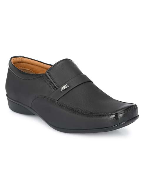 men solid black formal slip on