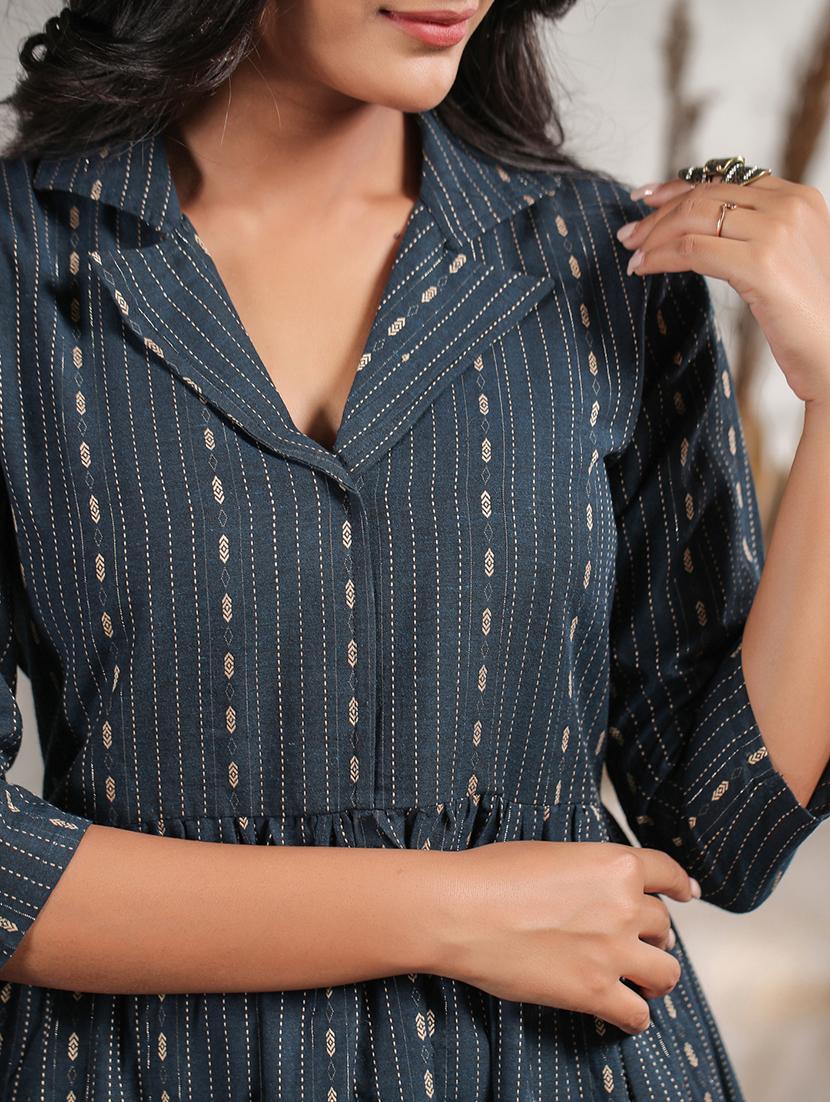grey striped straight kurta - 20404838 - Standard Image - 5