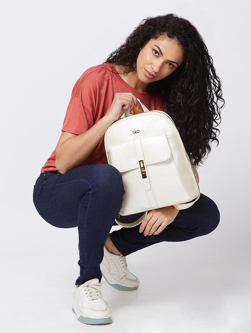 white solid leatherette regular backpack - 20405738 - Standard Image - 5