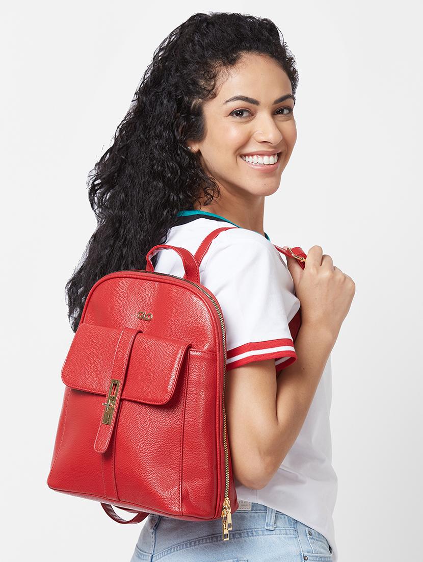 red solid leatherette regular backpack - 20405739 - Standard Image - 5