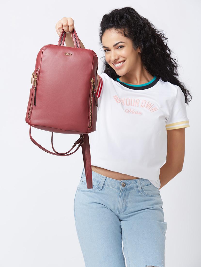 burgundy solid leatherette regular backpack - 20405744 - Standard Image - 5