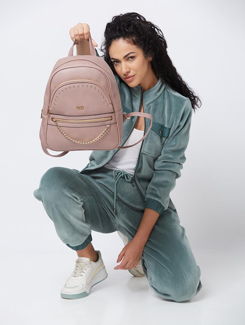 women solid leatherette regular backpack - 20405746 - Standard Image - 5