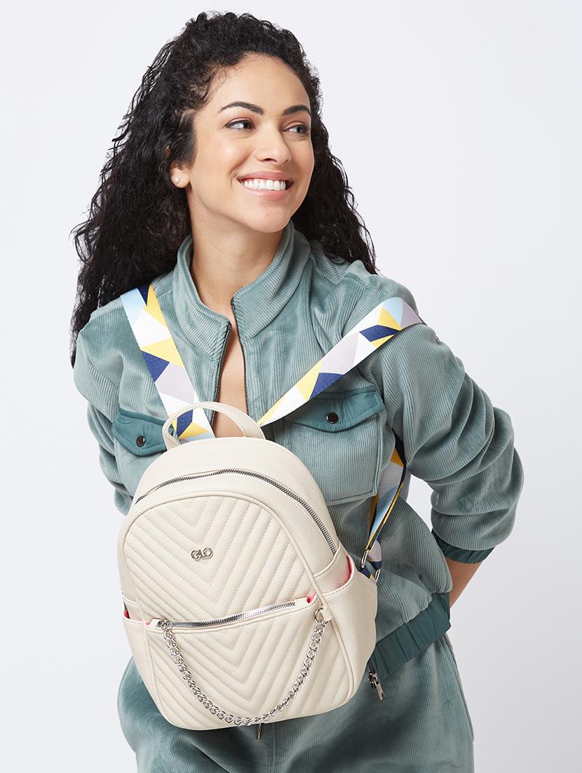 globus women ivory textured smart casual backpack - 20405748 - Standard Image - 5