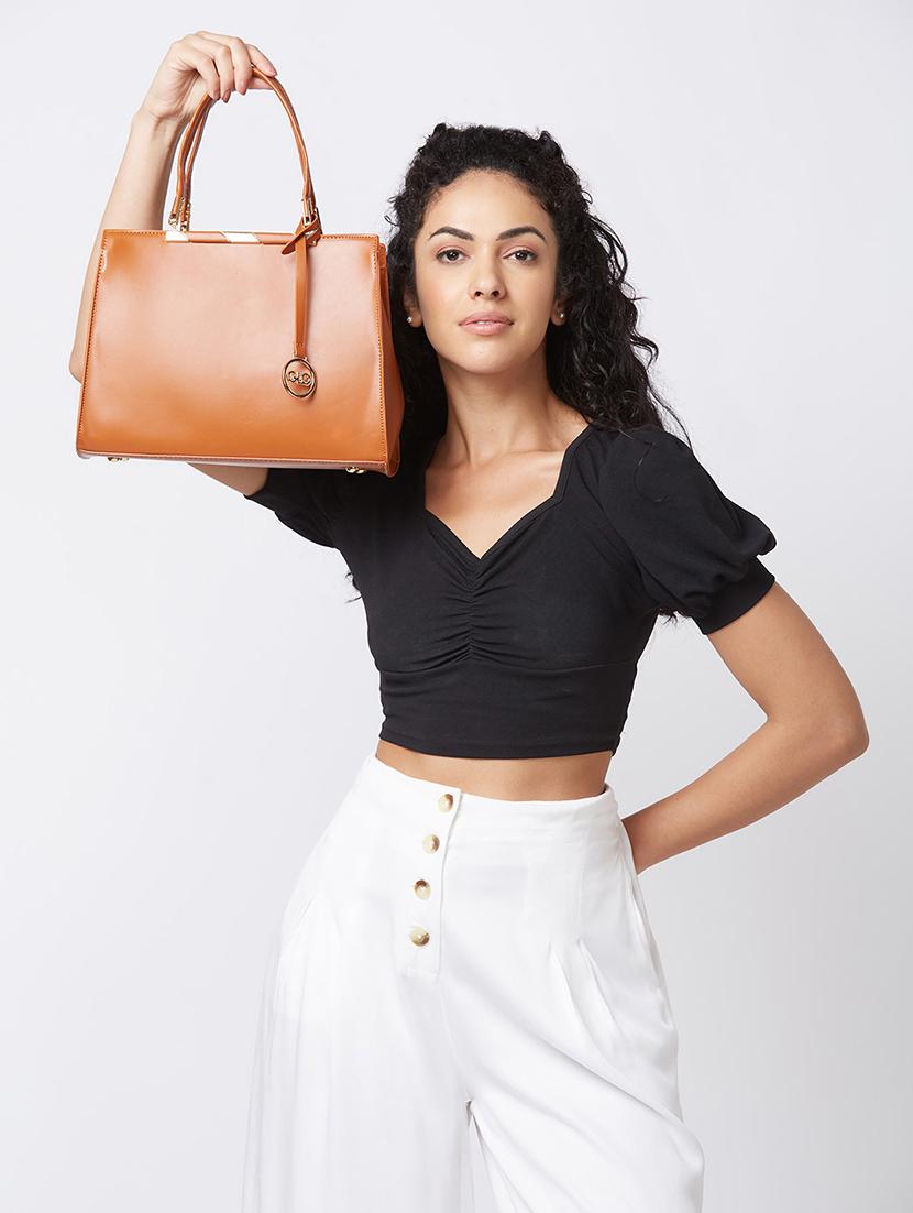 women solid leatherette handbag - 20405859 - Standard Image - 5