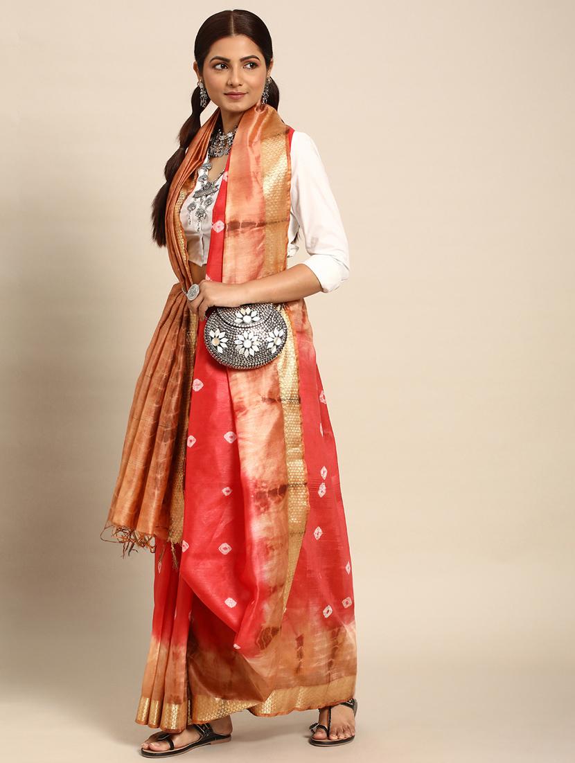 red silk bandhani saree with blouse