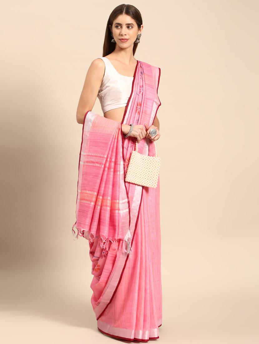 women's self design pink colored saree with blouse - 20405989 -  Zoom Image - 0
