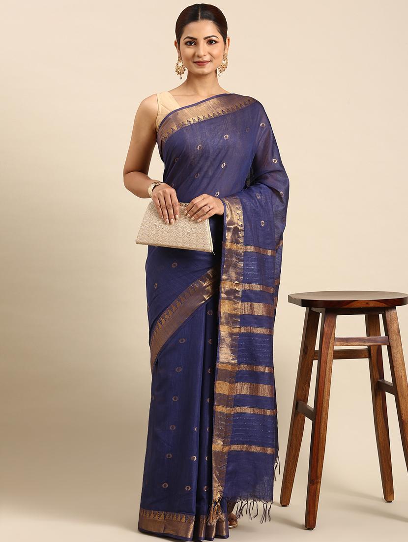 women's self design indigo colored saree with blouse - 20406031 -  Zoom Image - 0