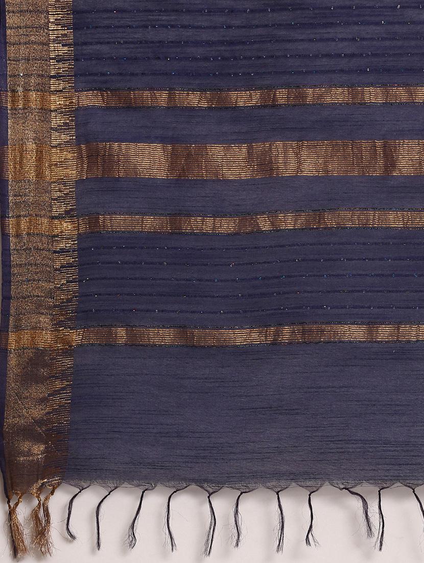women's self design indigo colored saree with blouse - 20406031 - Standard Image - 3
