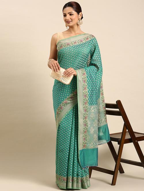 women's self design teal colored saree with blouse - 20406057 -  Standard Image - 0
