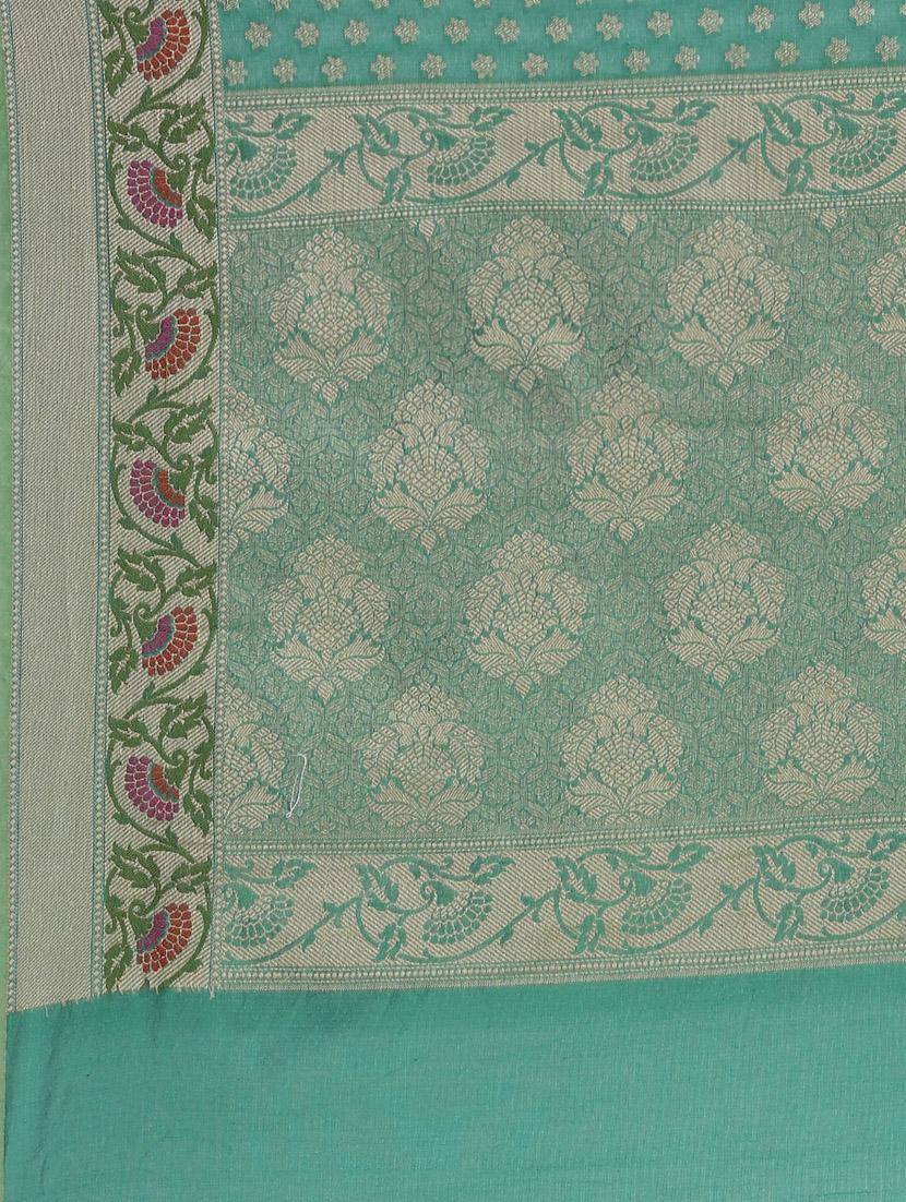 women's self design teal colored saree with blouse - 20406057 - Standard Image - 5