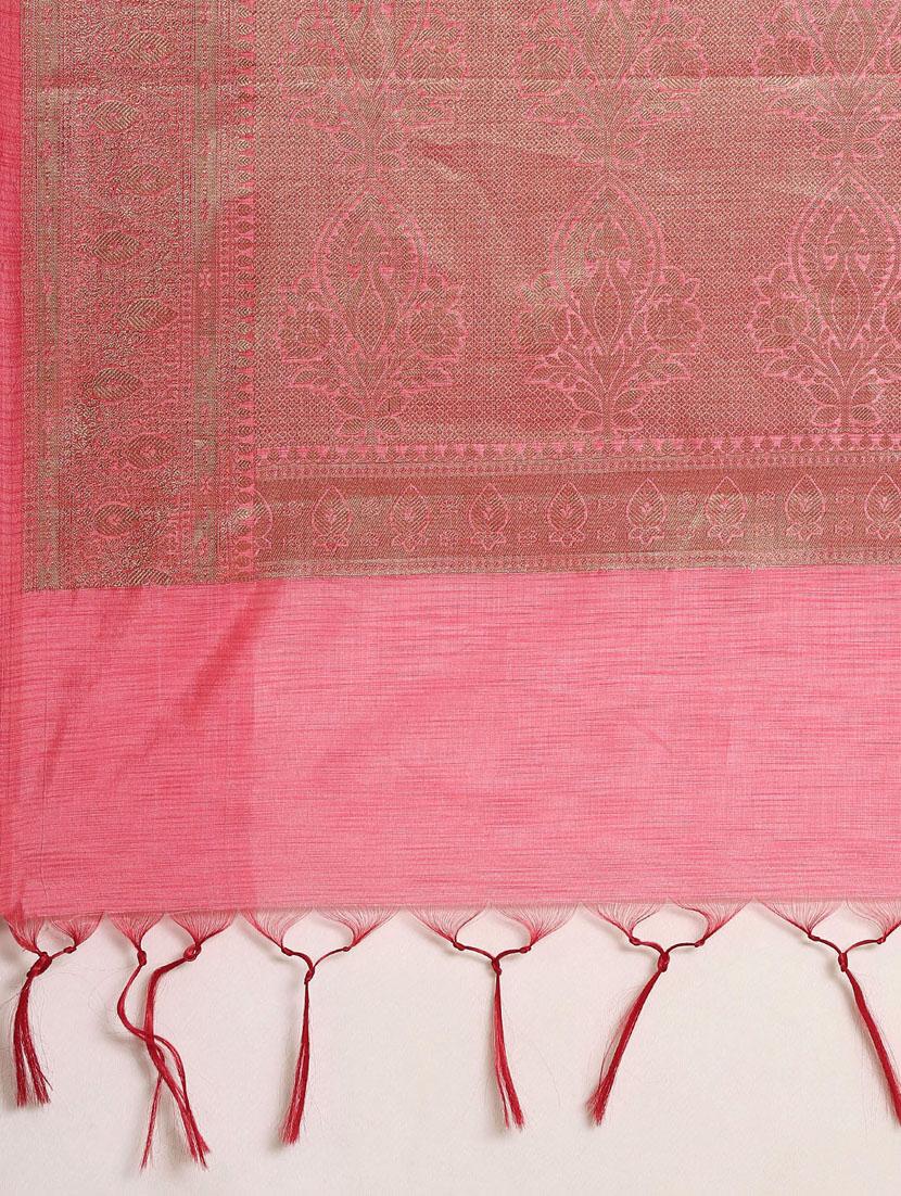 pink self design banarasi saree with blouse - 20406091 - Standard Image - 5