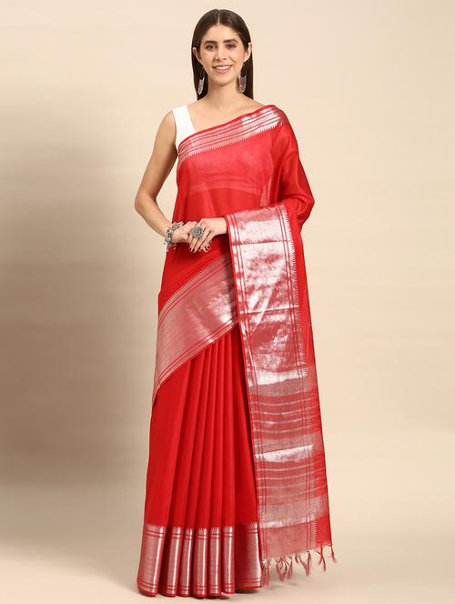 women's self design red colored saree with blouse - 20406150 -  Standard Image - 0