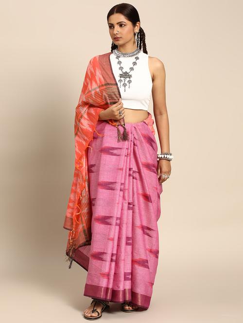 women's ikat pink colored saree with blouse - 20406158 - Standard Image - 0