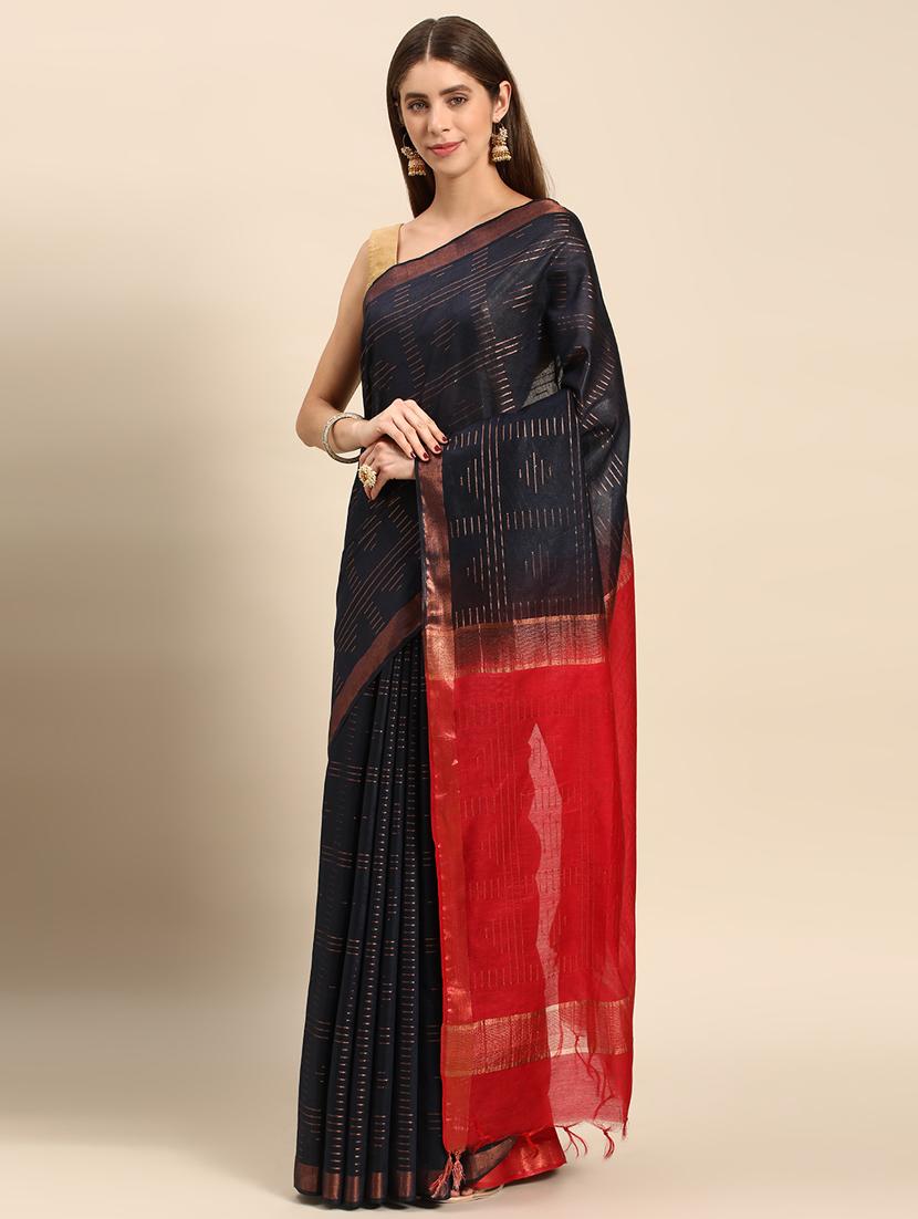 women's ombre navy blue colored saree with blouse