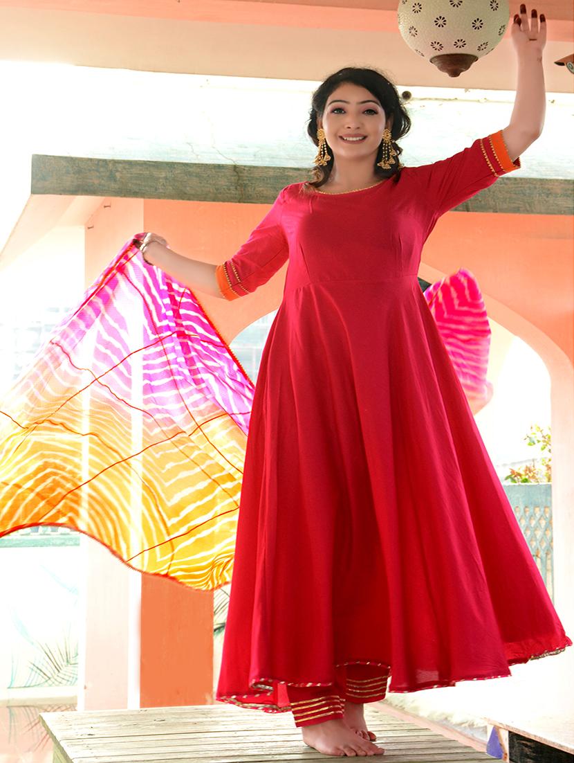 women red kurta pant set - 20406776 -  Zoom Image - 0