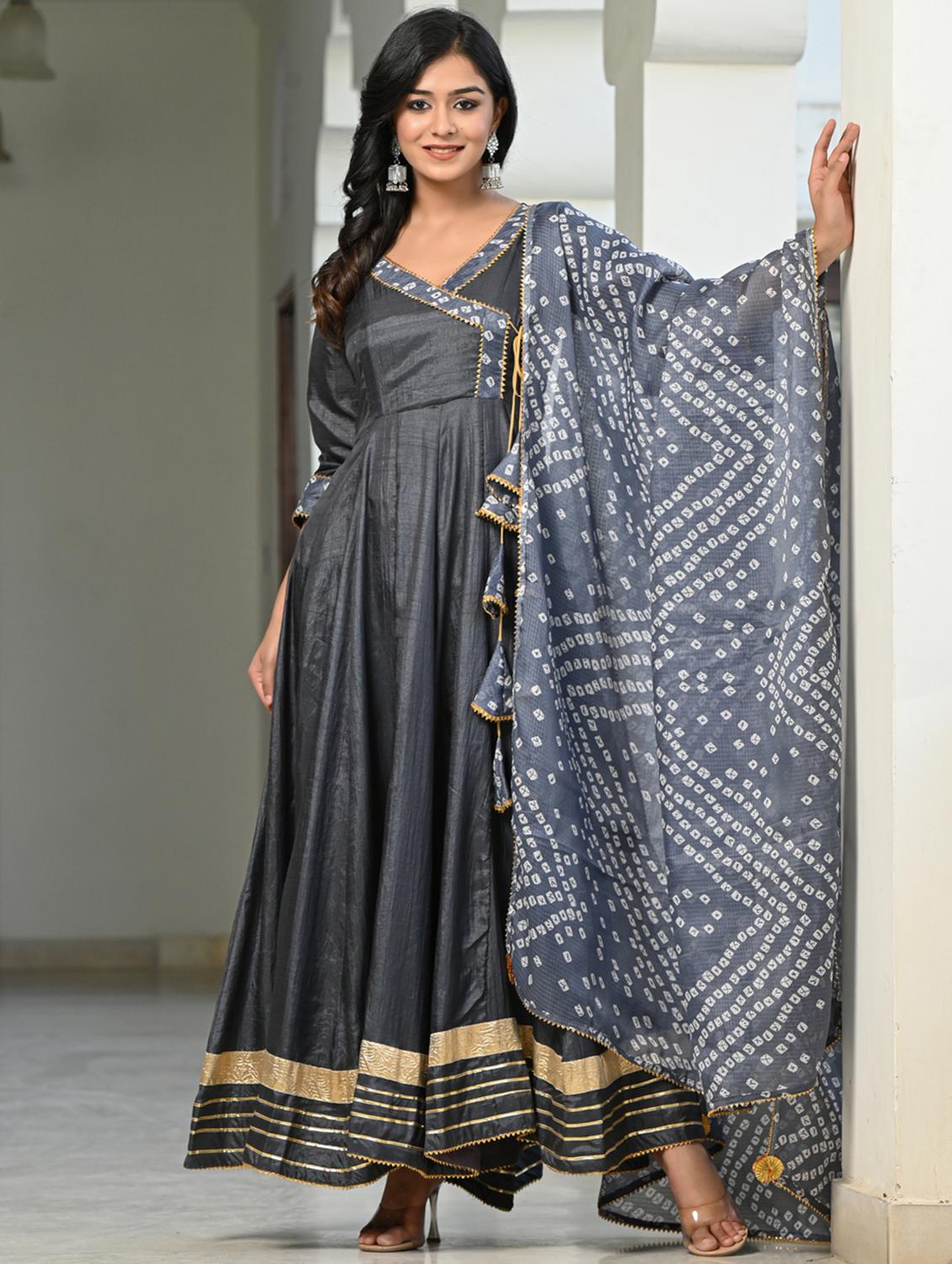 women grey angarkha kurta pant set - 20406785 - Zoom Image - 0