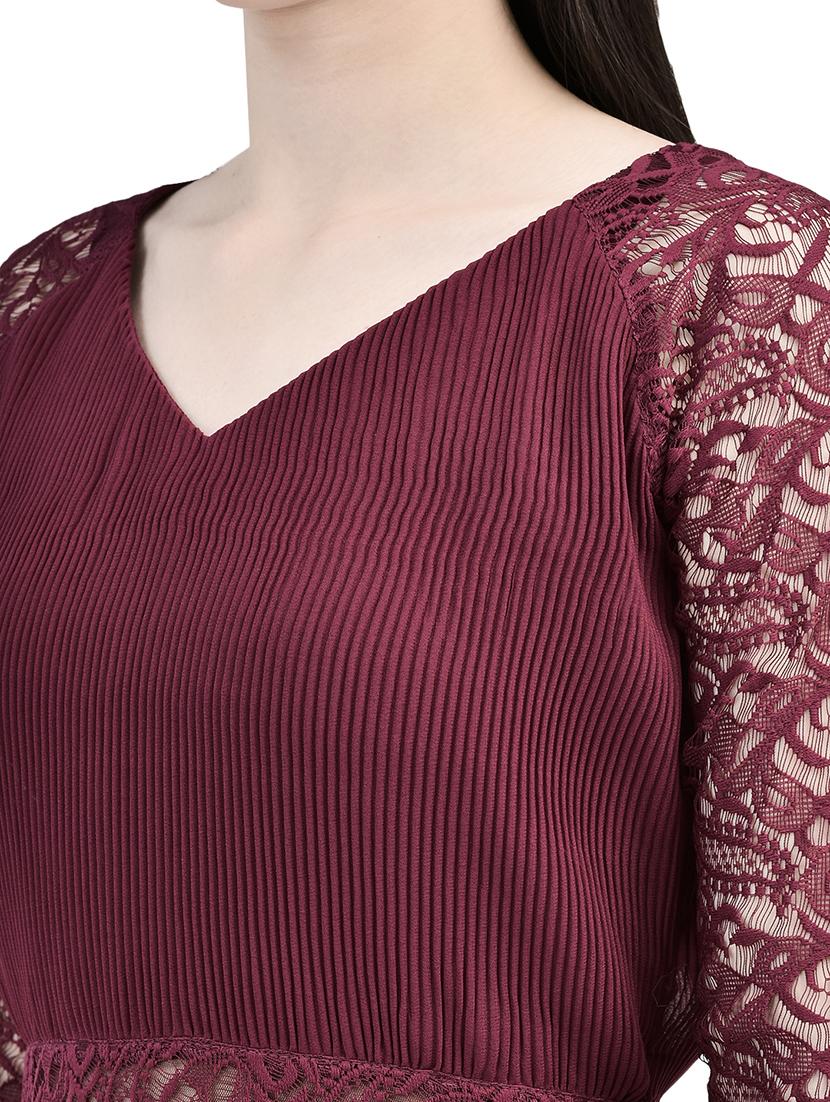 maroon self design sheath dress - 20406872 - Standard Image - 5