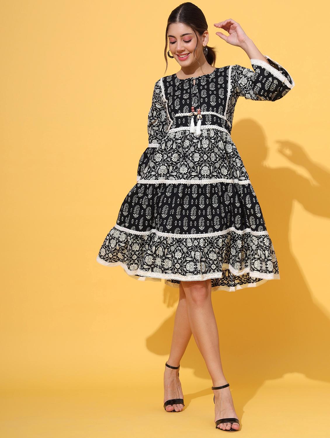 black printed lace detailed tiered dress - 20407211 - Standard Image - 3