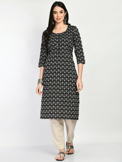 women black round neck straight kurta - 20408034 - Standard Image - 0