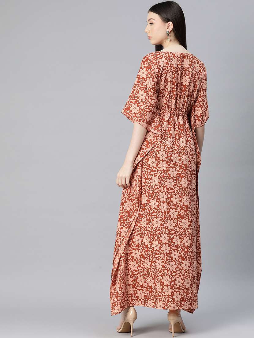 women v-neck floral printed kaftan dress - 20408614 -  Standard Image - 3