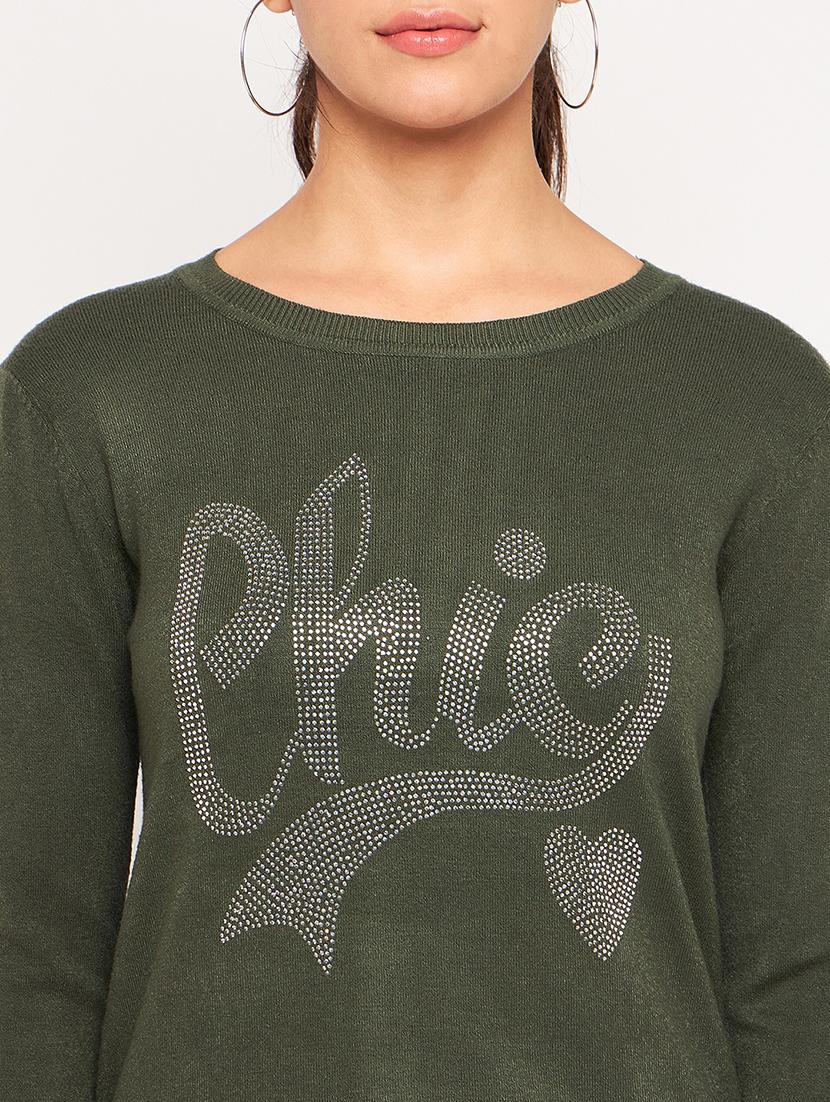women olive green wool regular pullover - 20409206 - Standard Image - 5