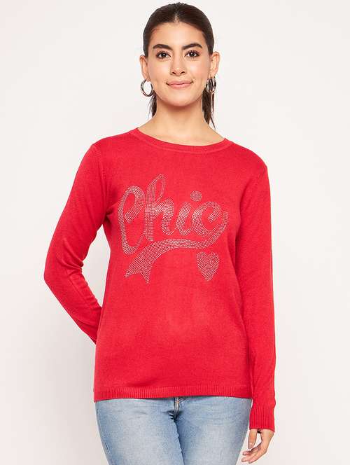 women red wool regular pullover - 20409208 - Standard Image - 0