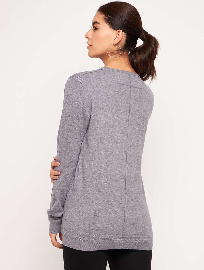 women grey wool regular pullover - 20409220 -  Standard Image - 3