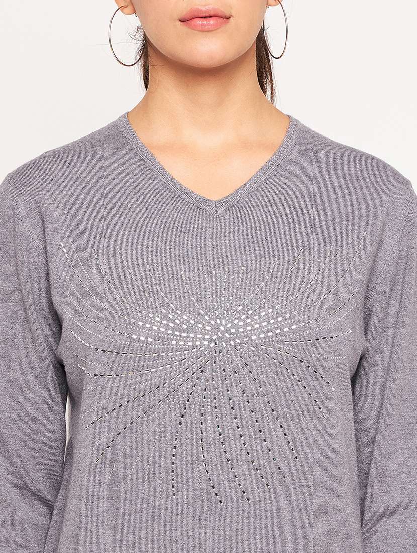 women grey wool regular pullover - 20409220 -  Standard Image - 5
