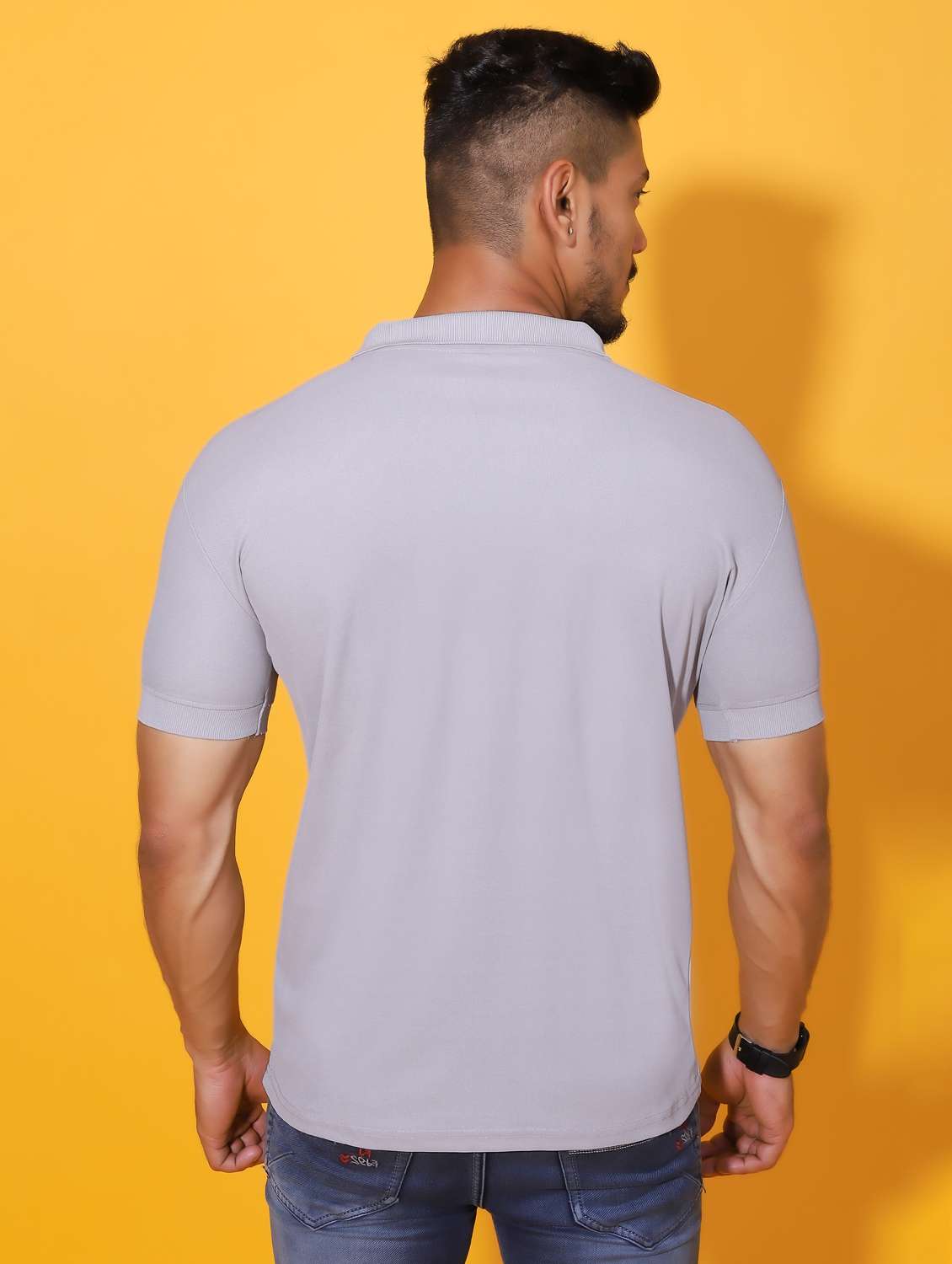 men grey solid polo t-shirt - 20409269 -  Standard Image - 3