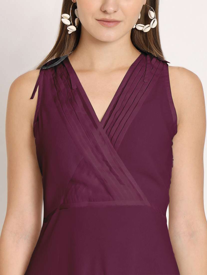 purple solid fit & flare sleeveless dress - 20409385 -  Standard Image - 5