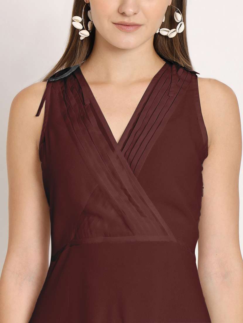 brown solid a-line sleeveless dress - 20409387 -  Standard Image - 5