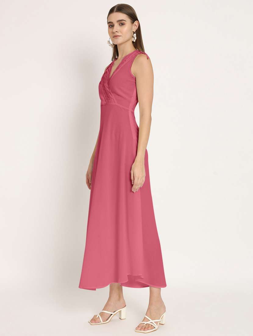 women dusty pink georgette a-line dress - 20409389 -  Standard Image - 3