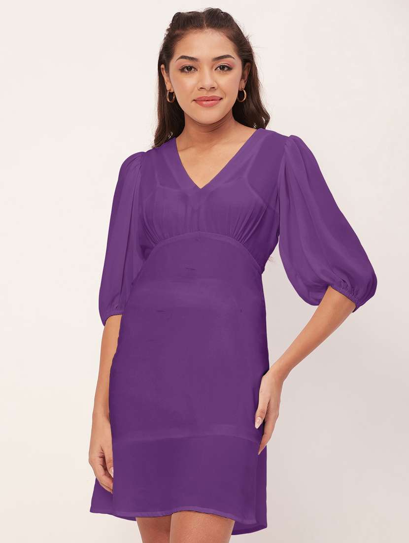 women purple georgette a-line dress