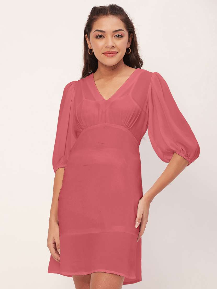 women dusty pink georgette a-line dress