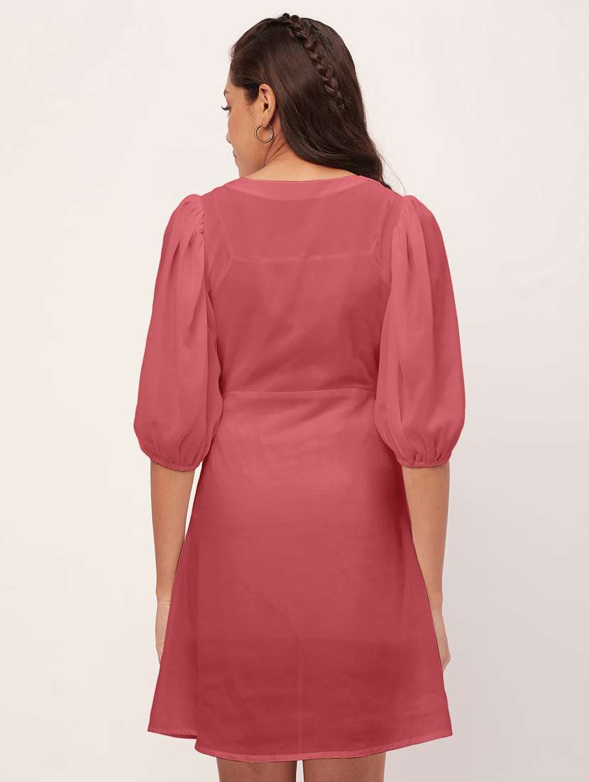 women dusty pink georgette a-line dress - 20409395 -  Standard Image - 3