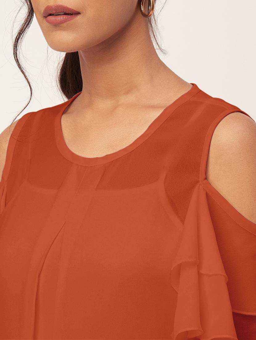 orange solid bell sleeves a-line dress - 20409397 - Standard Image - 5