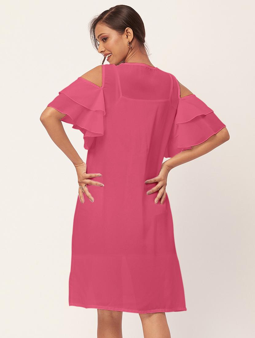 women pink georgette a-line dress - 20409398 - Standard Image - 3