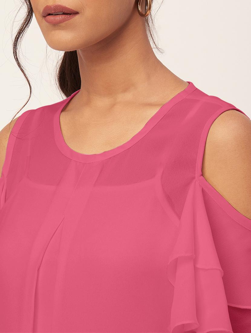 women pink georgette a-line dress - 20409398 - Standard Image - 5