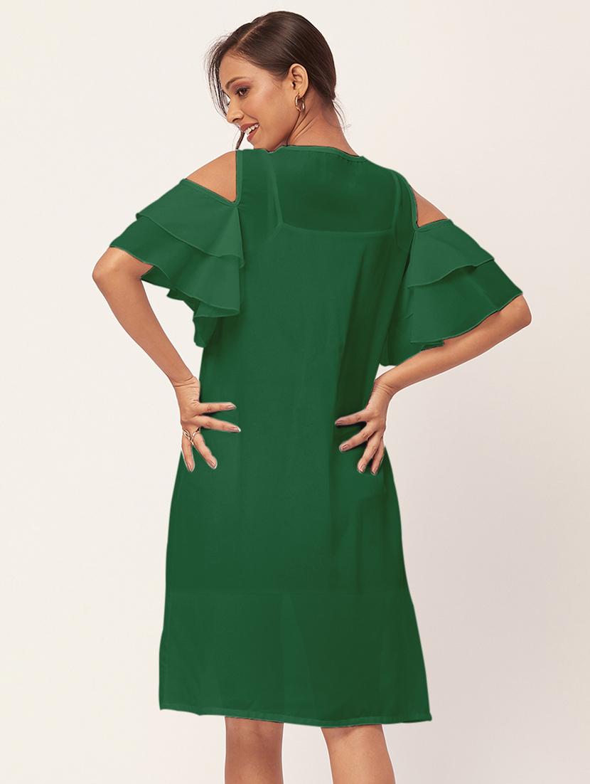 women green georgette a-line dress - 20409399 - Standard Image - 3